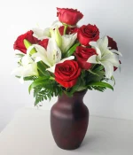Classic Red Rose & White Lily Bouquet