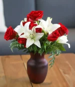 Classic Red Rose & White Lily Bouquet