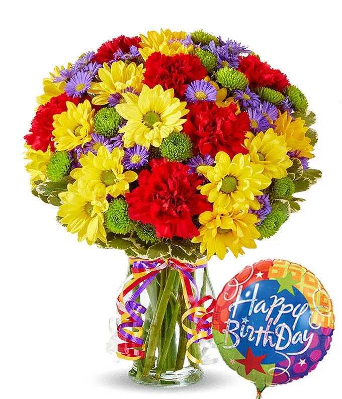 Festive Floral Garden with Birthday Balloon 1 Festive Floral Garden with Birthday Balloon